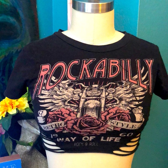 ROCKABILLY cropped Tshirt with cutouts - Picture 1 of 5